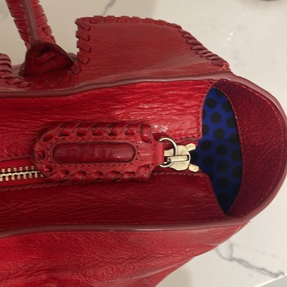 Rebecca Minkoff Red Leather Handbag w/cool leather Stitching royal blue lining - Picture 11 of 16